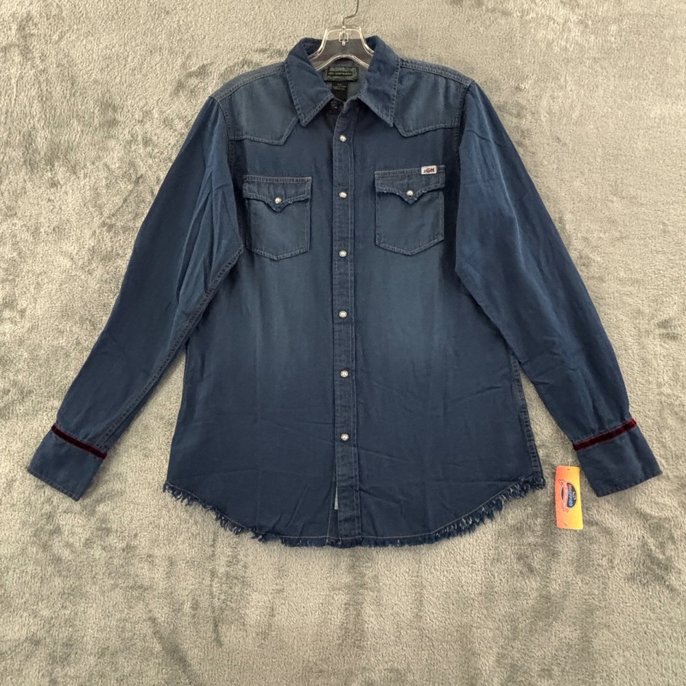 2OH Threads Denim Western‎ Snap Shirt Womens S Blue Chambray Long Sleeve NWT